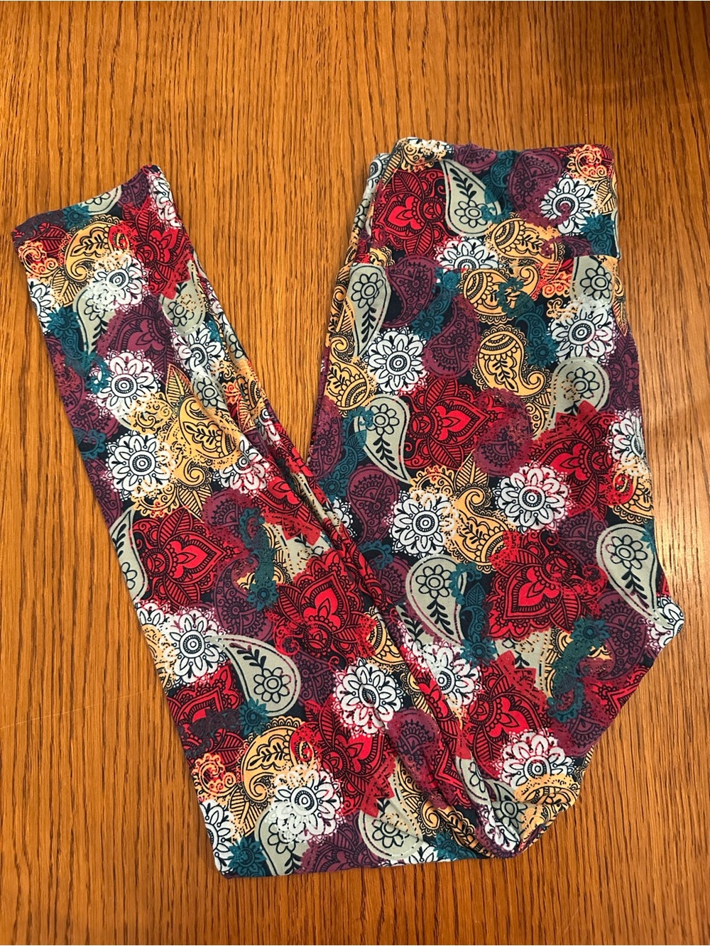 LuLaRoe Multicolor Paisley & Floral Print Leggings - Red, Teal, Gold, Purple